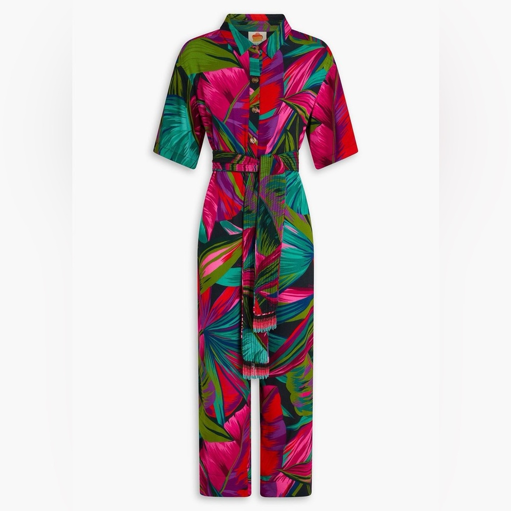 FARM RIO Colorful Tropical Print Button-Up JUMPSUIT - Picture 14 of 15